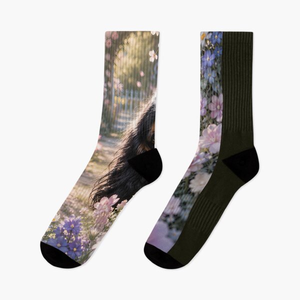 Item preview, Cavalier King Charles Spaniel Peeking Through a Dreamy Flower Garden | Cottagecore Floral Dog Art designed and sold by ManJiangHong.