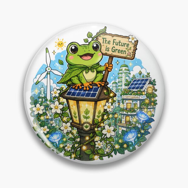 Item preview, Solarpunk Frog The Future Is Green Kawaii Nature designed and sold by DigitalDream Gallery.