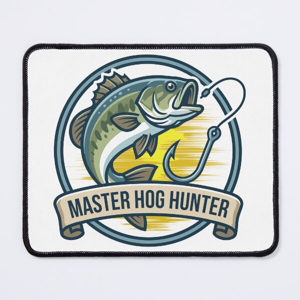 Item preview, Bass fishing Illustration in logo style with text "Master Hog Hunter". designed and sold by Art-Horizon.
