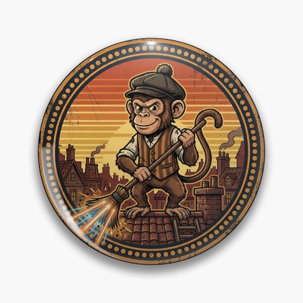 Item preview, Retro Chimney Sweep Monkey Vintage Badge designed and sold by DuckOddity.