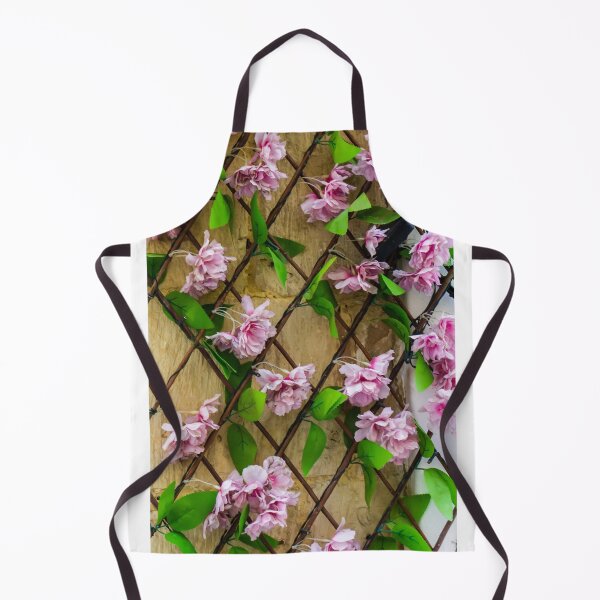 Item preview, Pink Artificial Flowers On Wooden Trellis Against Stone Wall Decorative Floral Display For Home designed and sold by Nmallia.