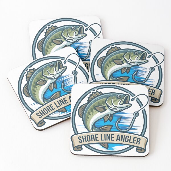 Item preview, Bass fishing Illustration in logo style with text "Shore Line Angler". designed and sold by Art-Horizon.
