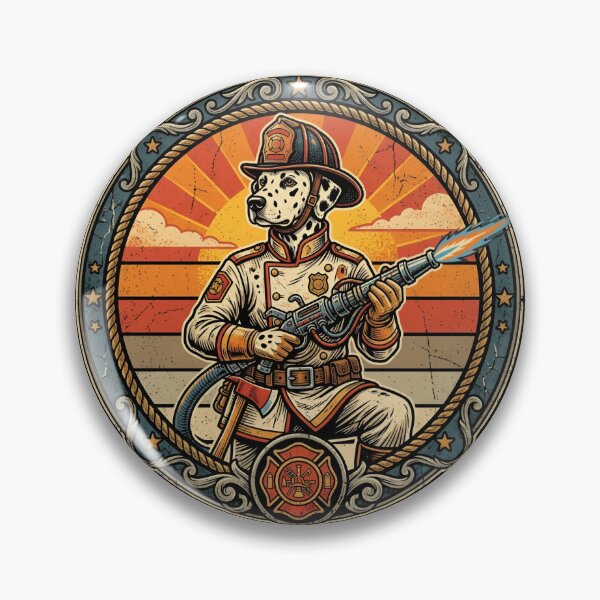 Item preview, Retro Vintage Firefighter Dalmatian Badge designed and sold by DuckOddity.