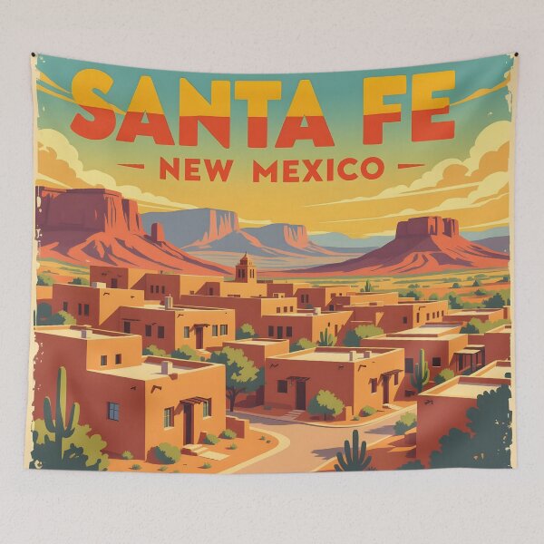 Item preview, Santa Fe, New Mexico, USA: Vintage-Style Painterly Travel Poster designed and sold by LSVart.