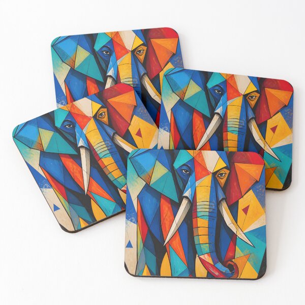 Item preview, Colorful Geometric Elephant - Abstract Cubist Stained Glass Elephant Art designed and sold by inkaylindesign.