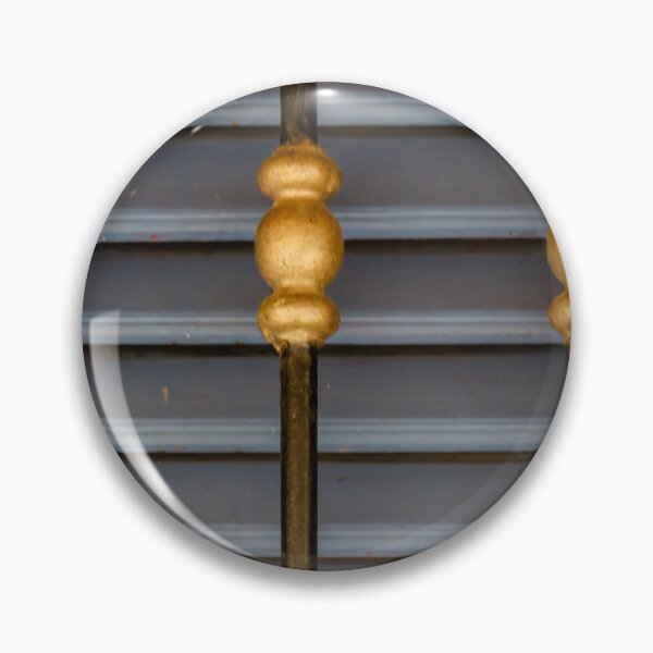 Item preview, Blue Wooden Shutters With Decorative Gold Metal Railings Close-Up Architectural Detail designed and sold by Nmallia.