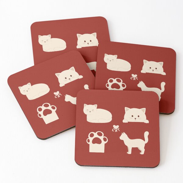 Item preview, Cute white cat and paw | Red minimalist pattern designed and sold by SaoriKitsune.