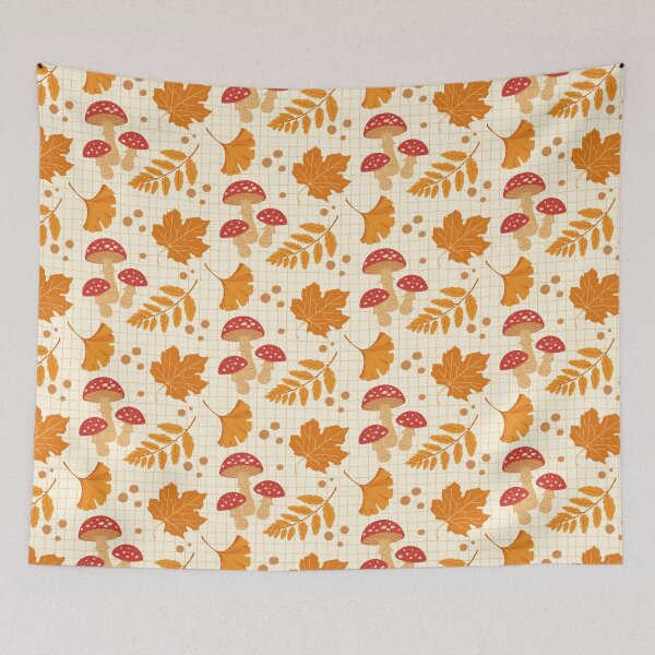 Item preview, Cozy Autumn Mushroom Pattern. Cottagecore Forest Leaves & Ginkgo Seamless Design designed and sold by MinimalAnGo.