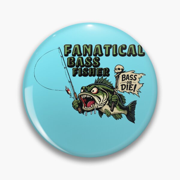 Item preview, Largemouth Bass fishing cartoon Illustration with text "Fanatical Bass Fisher". designed and sold by Art-Horizon.