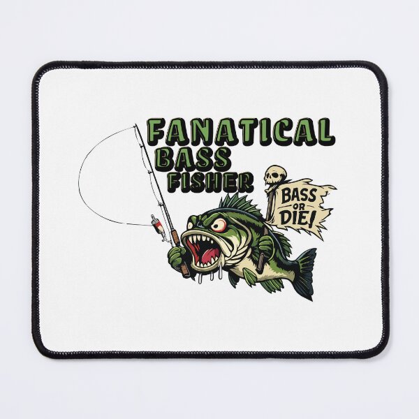 Item preview, Largemouth Bass fishing cartoon Illustration with text "Fanatical Bass Fisher". designed and sold by Art-Horizon.
