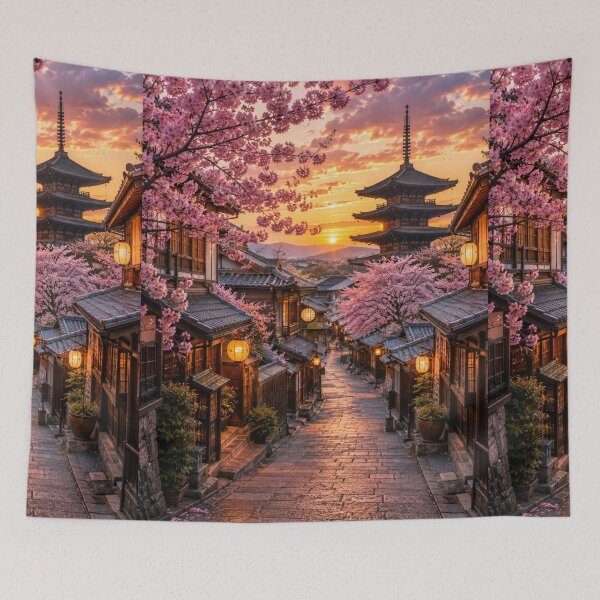 Item preview, Kyoto Cherry Blossom Street – Golden Sunset Japan designed and sold by Ceylon Luxe Collections.