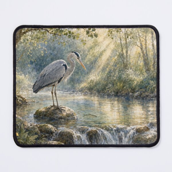 Item preview, Grey Heron Fishing in an English Stream - Wildlife at the River Series (Landscape) designed and sold by Island Pace Design.