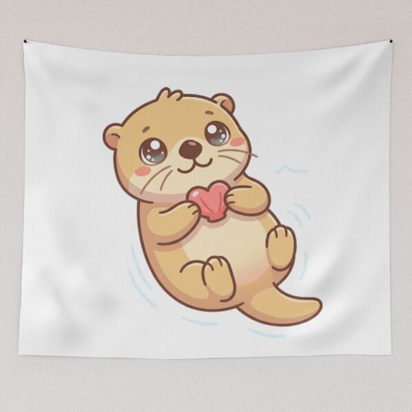 Item preview, Cute Kawaii Sea Otter Holding Seashell Heart designed and sold by NeonNerd Studio.