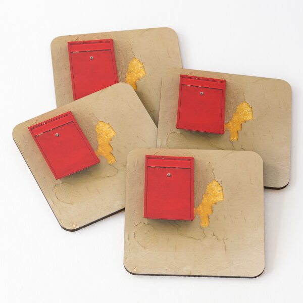 Item preview, Red Mailbox On Peeling Beige Wall With Yellow Paint And Rustic Urban Texture designed and sold by Nmallia.