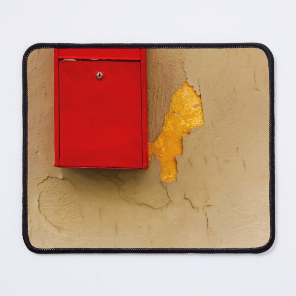 Item preview, Red Mailbox On Peeling Beige Wall With Yellow Paint And Rustic Urban Texture designed and sold by Nmallia.