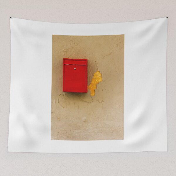 Item preview, Red Mailbox On Peeling Beige Wall With Yellow Paint And Rustic Urban Texture designed and sold by Nmallia.