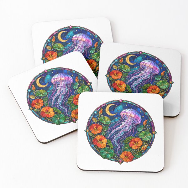 Item preview, Stained Glass Jellyfish Nasturtium Moon designed and sold by aihrgdesign.