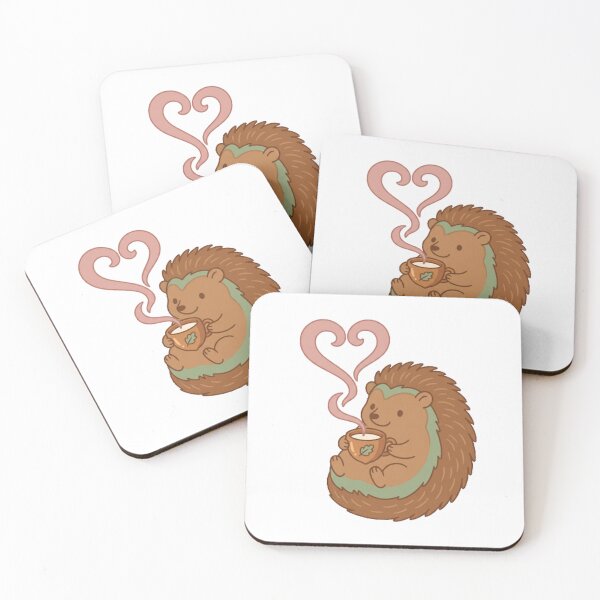 Item preview, Cute Kawaii Hedgehog Drinking Acorn Tea Cottagecore designed and sold by NeonNerd Studio.