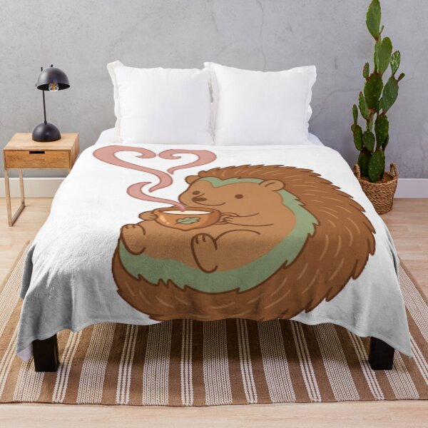 Item preview, Cute Kawaii Hedgehog Drinking Acorn Tea Cottagecore designed and sold by NeonNerd Studio.