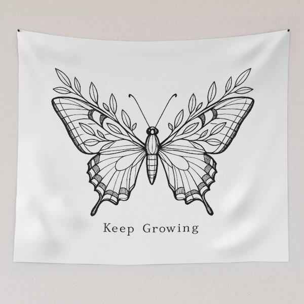 Item preview, Keep Growing Butterfly Fine Line Design | Botanical Swallowtail | Boho Minimalist Tattoo Style | Nature Aesthetic Gift designed and sold by LuxeBuzz.