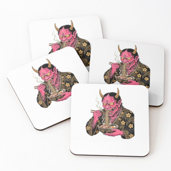 Item preview, Pink Oni Eating Ramen Bowl - Japanese Yokai Streetwear Art designed and sold by Neurospicy Trolls.