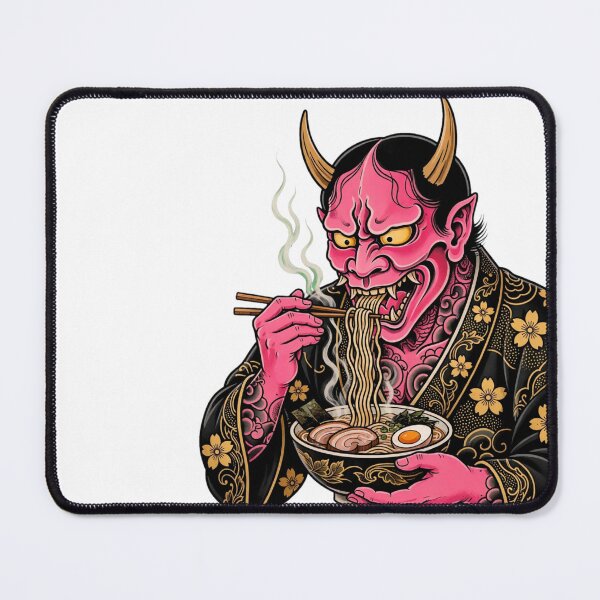Item preview, Pink Oni Eating Ramen Bowl - Japanese Yokai Streetwear Art designed and sold by Neurospicy Trolls.