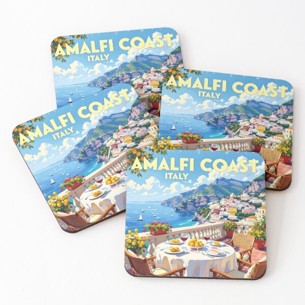 Item preview, Amalfi Coast, Italy: Seaside Balcony Dining Vintage-Style Painterly Travel Poster designed and sold by LSVart.