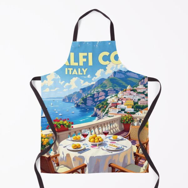 Item preview, Amalfi Coast, Italy: Seaside Balcony Dining Vintage-Style Painterly Travel Poster designed and sold by LSVart.