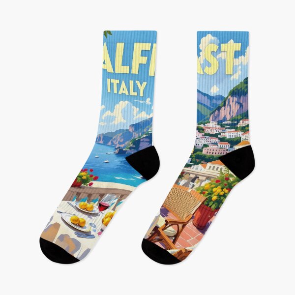 Item preview, Amalfi Coast, Italy: Seaside Balcony Dining Vintage-Style Painterly Travel Poster designed and sold by LSVart.