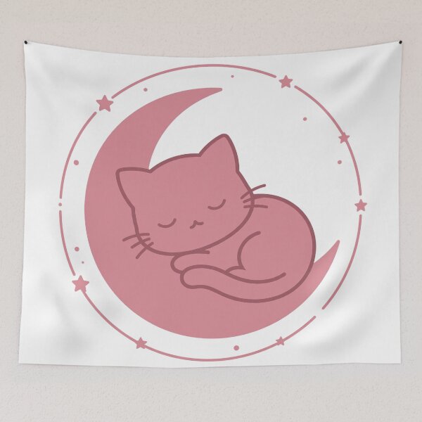Item preview, Sleeping Cat on Pink Moon for Cute Black T-Shirt designed and sold by FantasyPearl.
