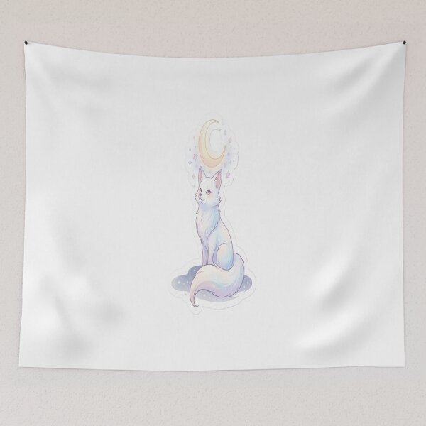 Item preview, Celestial Moon Fox Sticker | Dreamy White Fox Under Crescent Moon designed and sold by AdityaShop18.