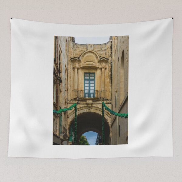 Item preview, Historic Stone Archway With Balcony and Columns Over Narrow Street in Mediterranean Old Town designed and sold by Nmallia.