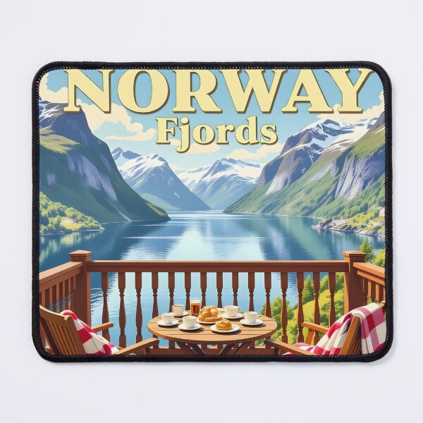 Item preview, Norwegian Fjords, Norway: Fjord Balcony Morning Vintage-Style Painterly Travel Poster designed and sold by LSVart.