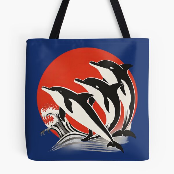 Aperçu de l'œuvre Trois dauphins Art de la vague japonaise créée et vendue par FoldedRainbow.