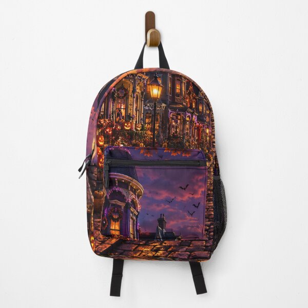 Item preview, Enchanted Halloween Victorian Village – Colorful Cobblestone Street at Moonlit Dusk designed and sold by cozeecore.