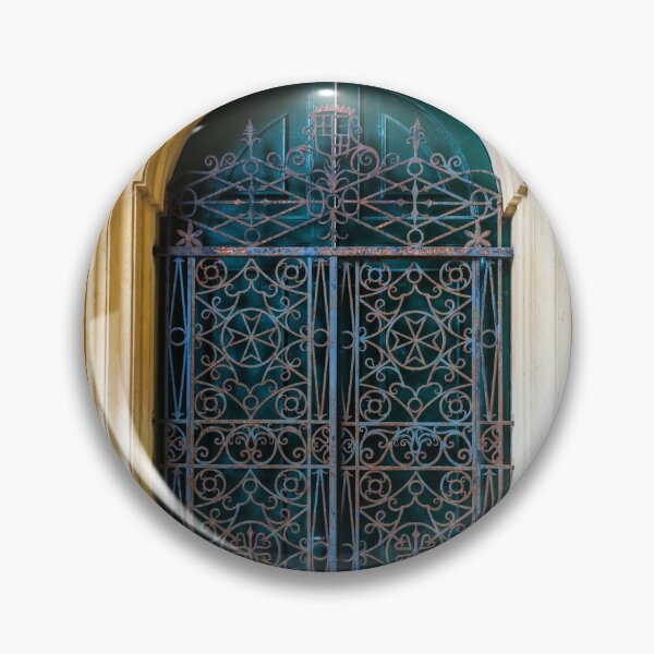 Item preview, Ornate Wrought Iron Gate in Arched Stone Entrance of Historic Mediterranean Building, Vintage Doorway designed and sold by Nmallia.