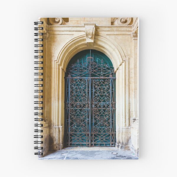 Item preview, Ornate Wrought Iron Gate in Arched Stone Entrance of Historic Mediterranean Building, Vintage Doorway designed and sold by Nmallia.