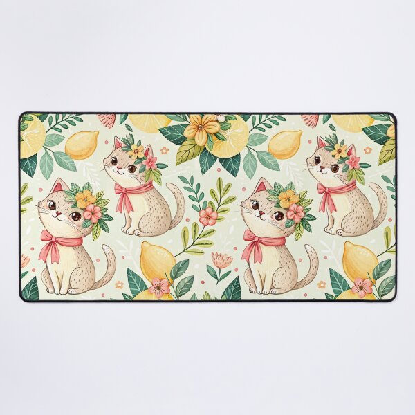 Item preview, Cute Lemon Cats Floral Pattern designed and sold by Storybook Botanica.