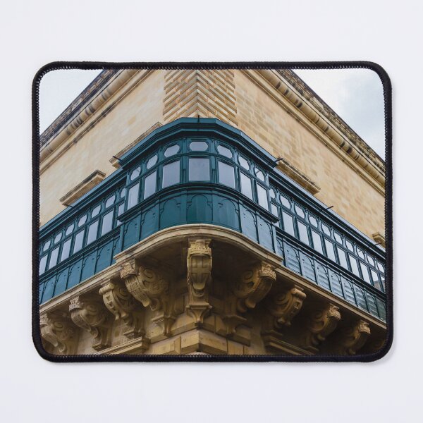 Item preview, Ornate Enclosed Balcony On Historic Stone Corner Building Showcasing Traditional Wooden Architecture designed and sold by Nmallia.