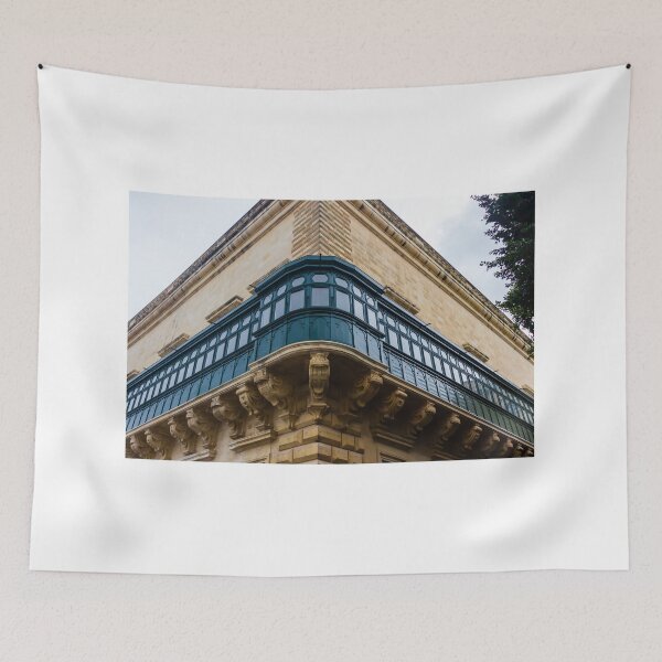 Item preview, Ornate Enclosed Balcony On Historic Stone Corner Building Showcasing Traditional Wooden Architecture designed and sold by Nmallia.