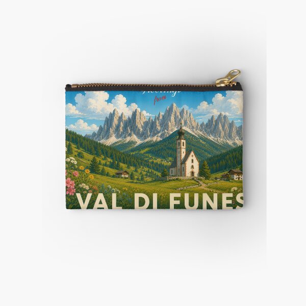Item preview, Val di Funes Italy Vintage Alpine Valley Poster and Greeting Card designed and sold by Earth Celebration Designs.