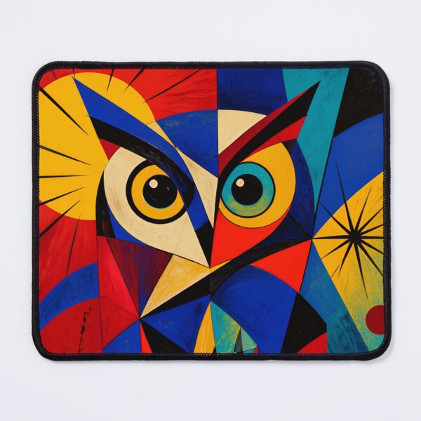 Item preview, Colorful Geometric Owl - Abstract Cubist Stained Glass Owl Bird Art designed and sold by inkaylindesign.