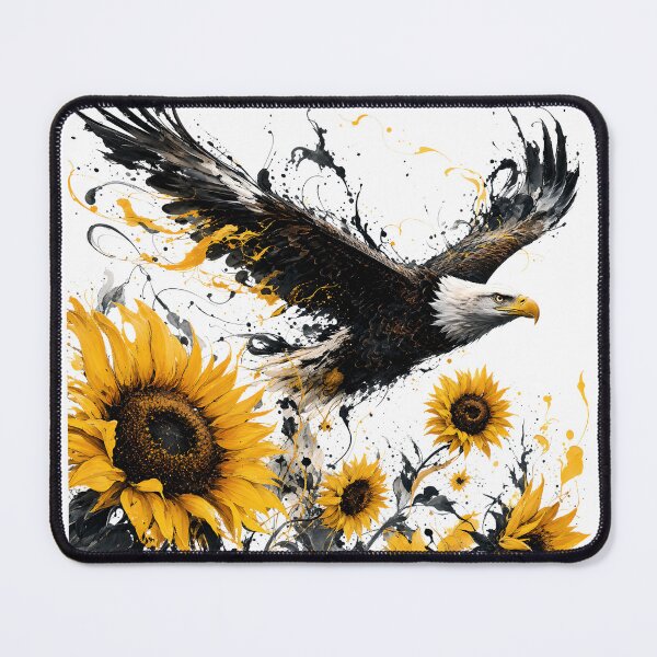 Item preview, Majestic Bald Eagle Flight Over Sunflowers Splatter Art designed and sold by Marcu Ioachim.