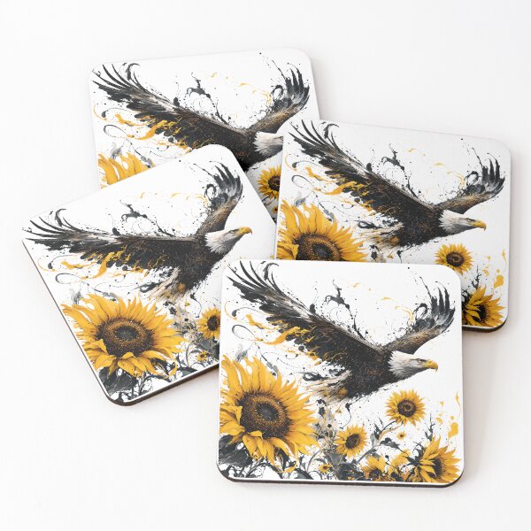 Item preview, Majestic Bald Eagle Flight Over Sunflowers Splatter Art designed and sold by Marcu Ioachim.