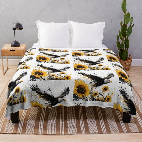 Item preview, Majestic Bald Eagle Flight Over Sunflowers Splatter Art designed and sold by Marcu Ioachim.