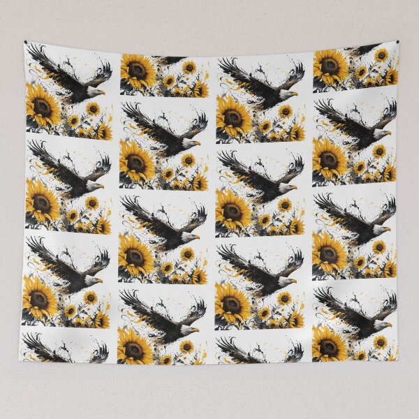 Item preview, Majestic Bald Eagle Flight Over Sunflowers Splatter Art designed and sold by Marcu Ioachim.