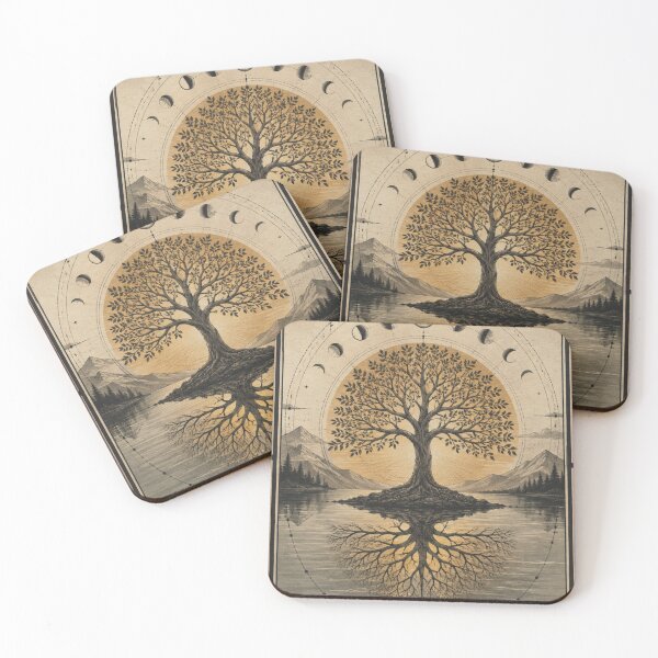 Item preview, Mystical Tree of Life with Moon Phases and Golden Sun designed and sold by naturalsurvival.