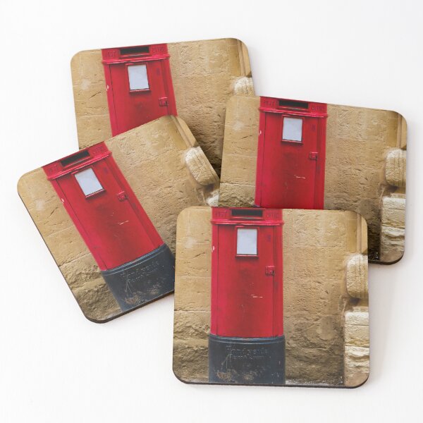 Item preview, Red Post Box Against Stone Wall on Historic British Street, Vintage Mailbox and Postal Charm designed and sold by Nmallia.