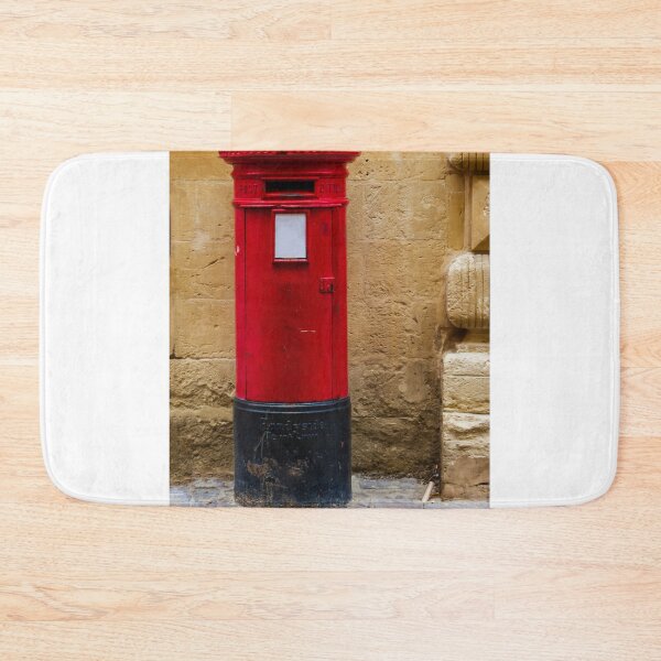 Item preview, Red Post Box Against Stone Wall on Historic British Street, Vintage Mailbox and Postal Charm designed and sold by Nmallia.