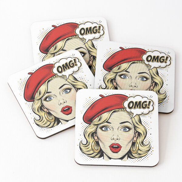 Item preview, OMG! Pop Art Blonde Girl in Red Beret | 60s Vintage Comic Woman designed and sold by MAISON SYLVIE.